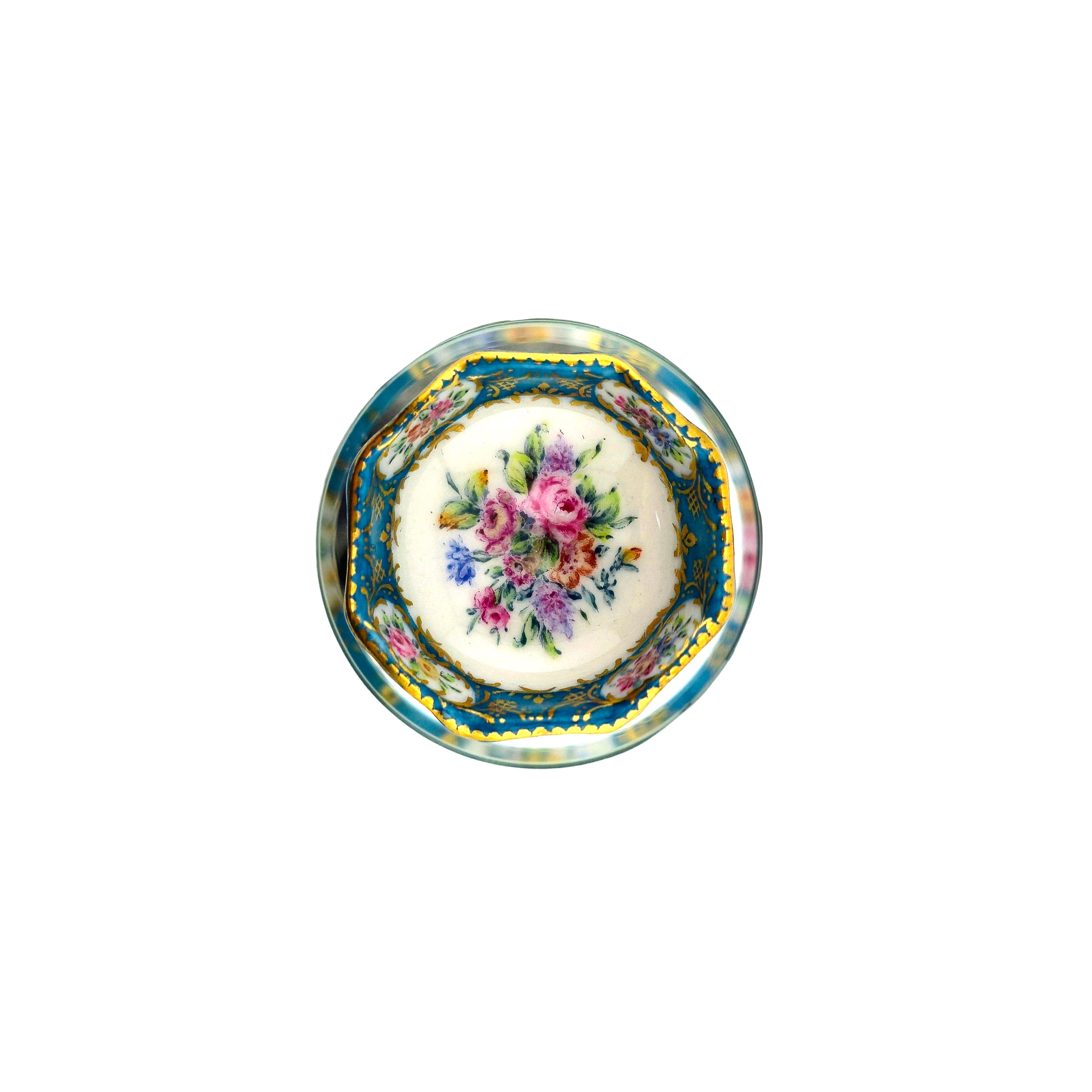 IGMA Miyuki Nagashima Hand Painted Sevres Style Gilt Turquoise Floral Compote