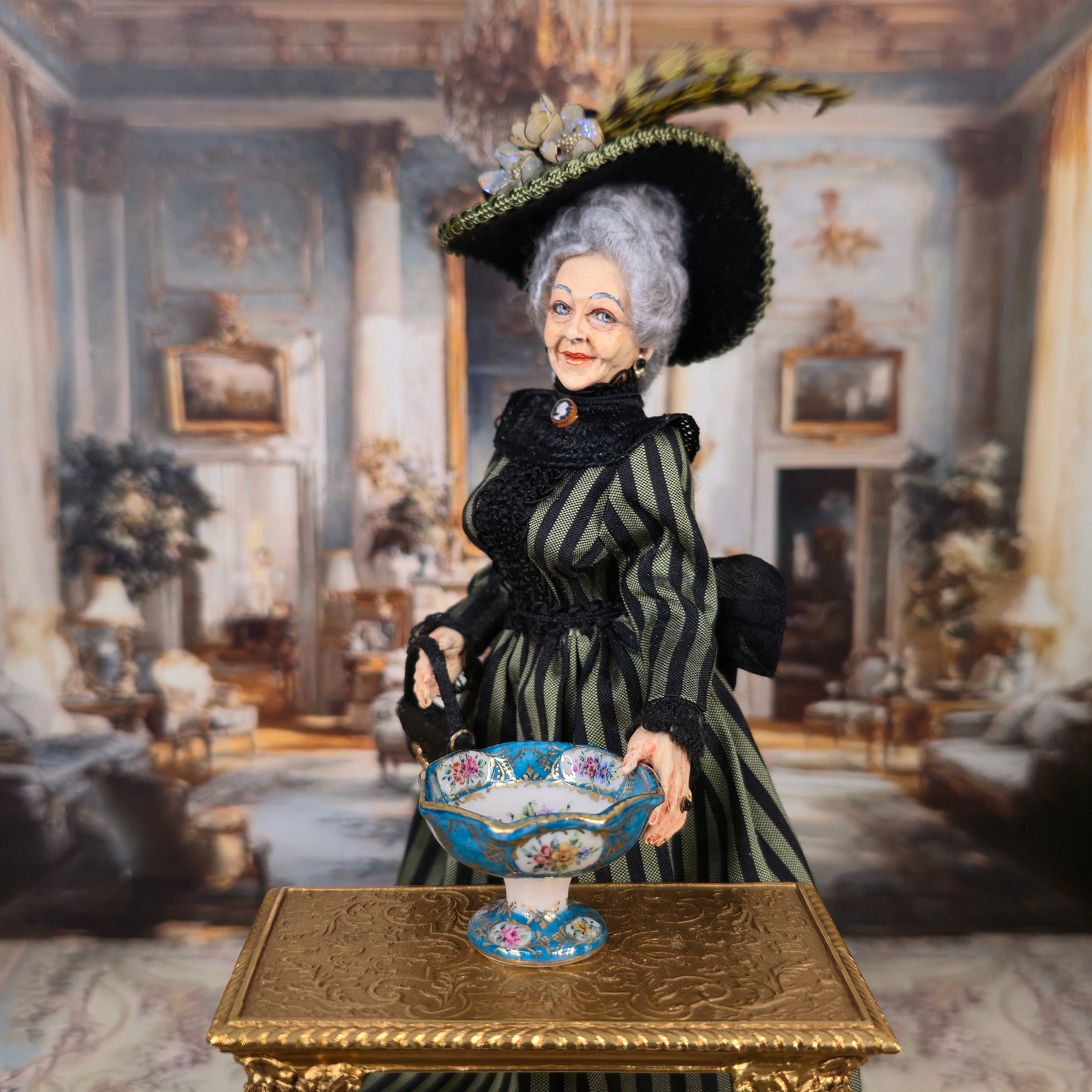 IGMA Miyuki Nagashima Hand Painted Sevres Style Gilt Turquoise Floral Compote