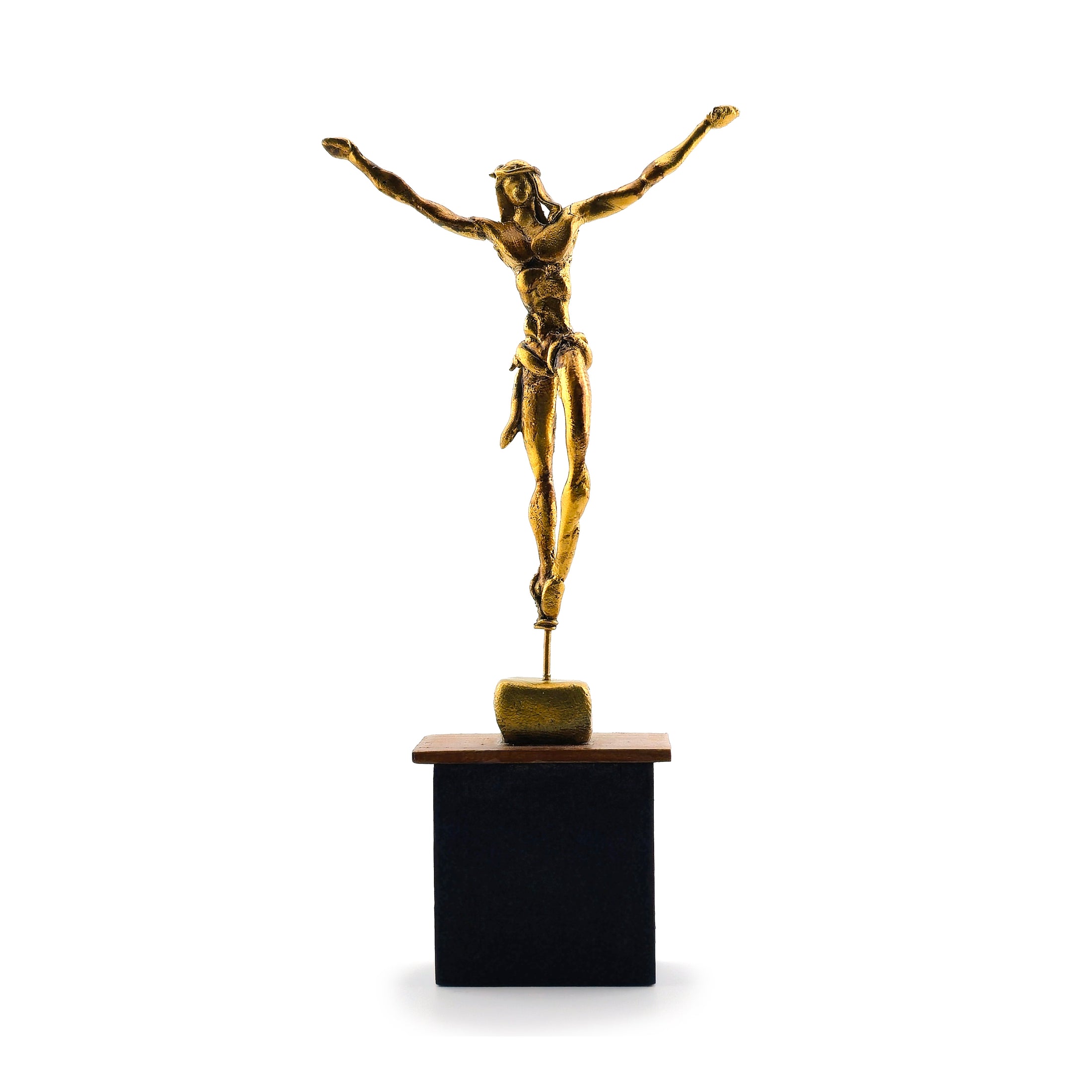 Salvador Dalí Inspired Christ Sculpture by Busto Gold Gilt Clay Figure on Wood Base