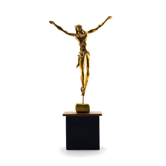 Salvador Dalí Inspired Christ Sculpture by Busto Gold Gilt Clay Figure on Wood Base