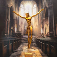 Load image into Gallery viewer, Salvador Dalí Inspired Christ Sculpture by Busto Gold Gilt Clay Figure on Wood Base
