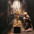 Load image into Gallery viewer, Salvador Dalí Inspired Christ Sculpture by Busto Gold Gilt Clay Figure on Wood Base
