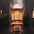 Load image into Gallery viewer, George Becker Rare Pipe Organ Walnut Carved Case, Brass Pipes, Bakelite Keys
