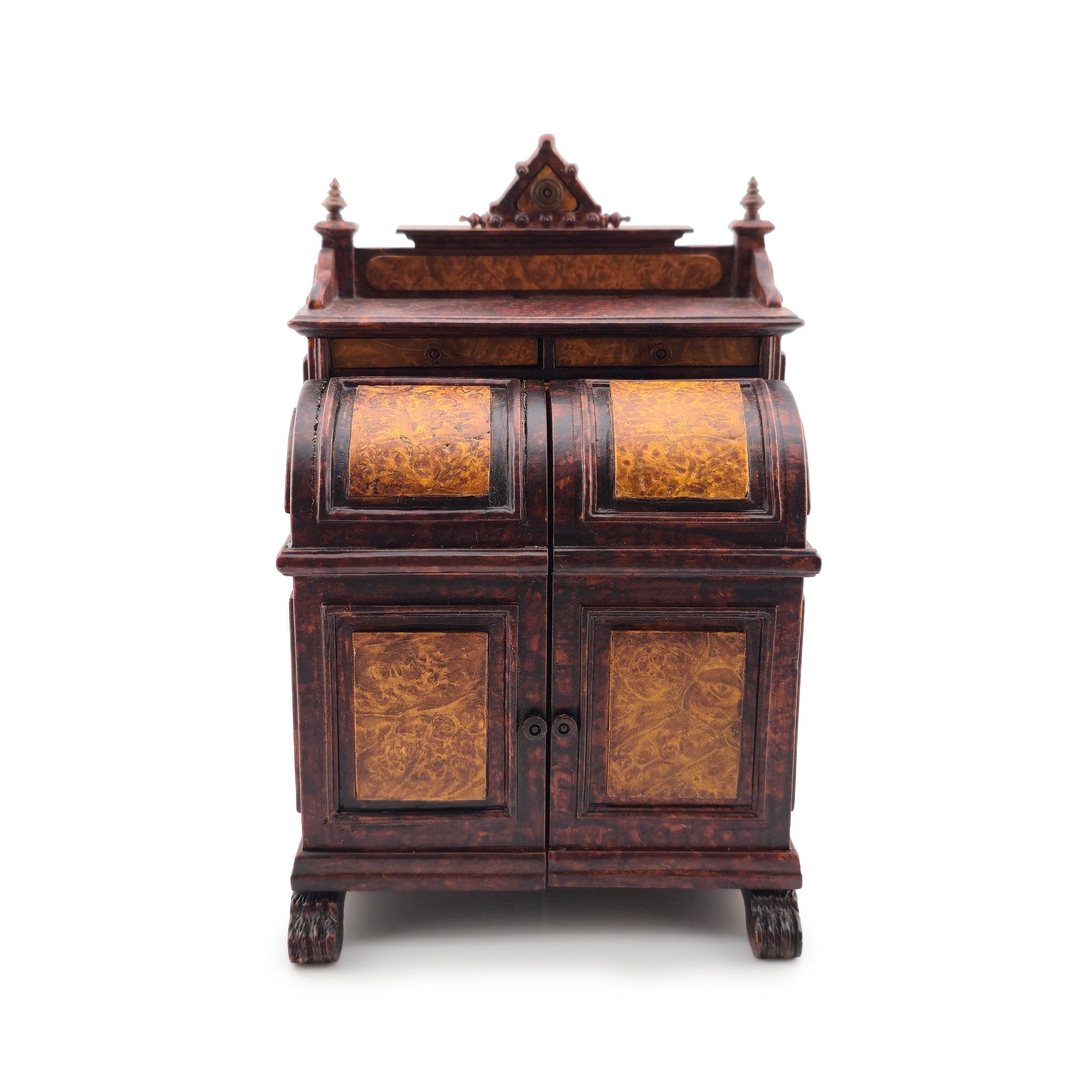 RESERVED FOR RICK: Vintage Gilbert Mena Burlwood Wooten Desk Artisan Miniature Secretary Cabinet