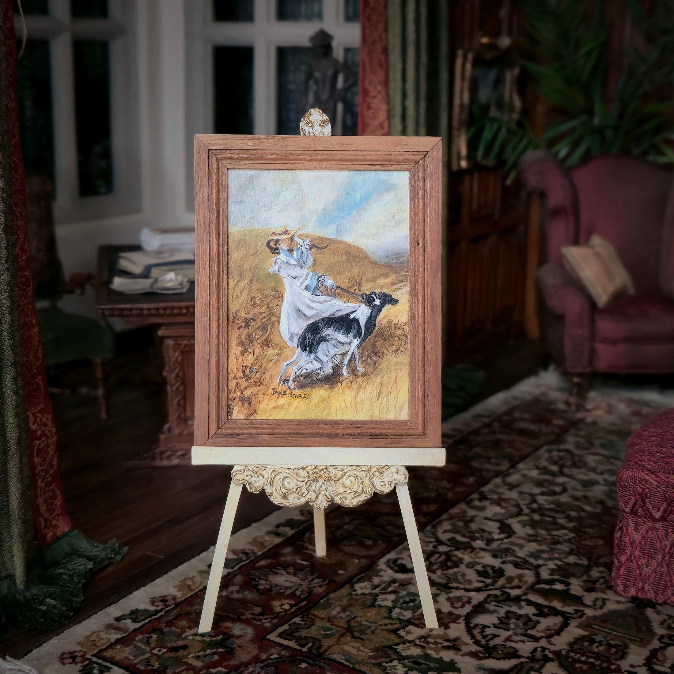 Jane Staples “Diana of the Uplands” Framed Miniature Oil Painting Hand Signed