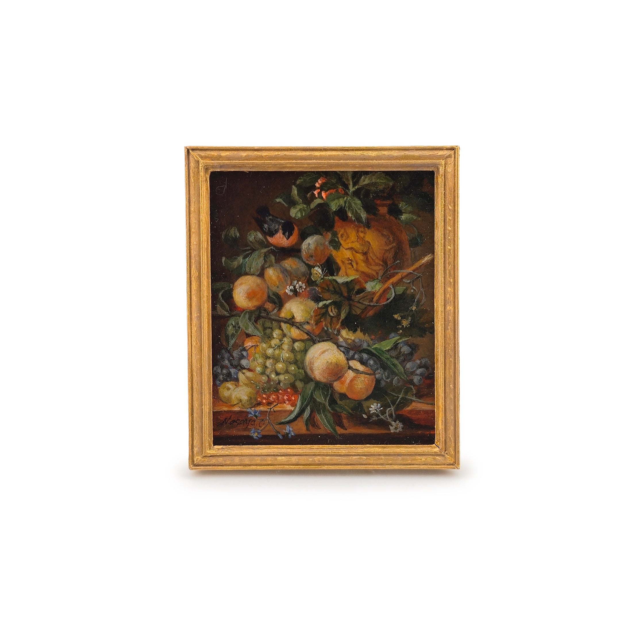 Masaya Okada Dutch Still Life Miniature Oil Painting with Gilt Wood Frame
