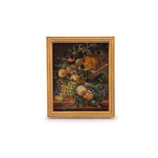 Masaya Okada Dutch Still Life Miniature Oil Painting with Gilt Wood Frame