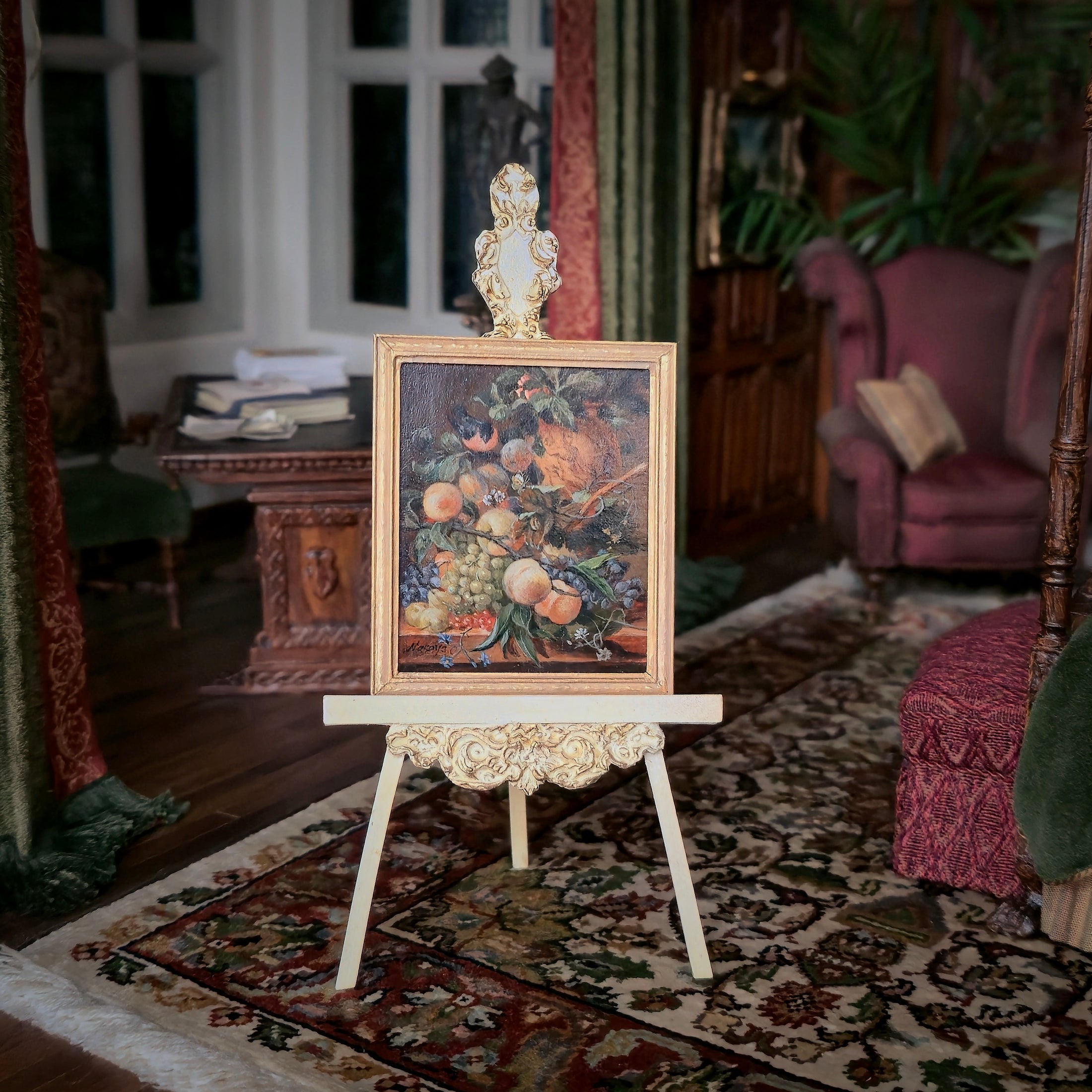 Masaya Okada Dutch Still Life Miniature Oil Painting with Gilt Wood Frame
