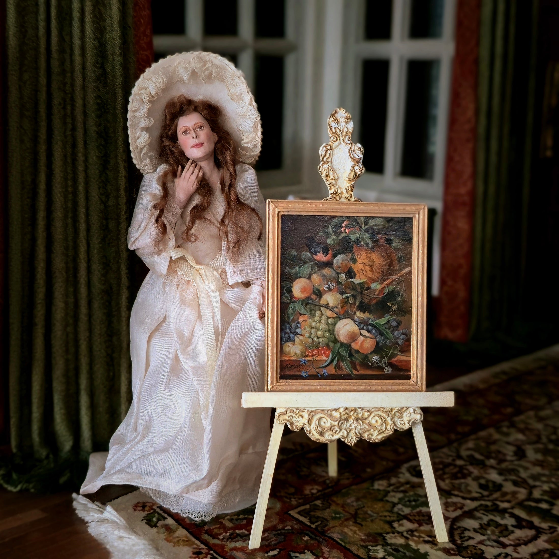 Masaya Okada Dutch Still Life Miniature Oil Painting with Gilt Wood Frame