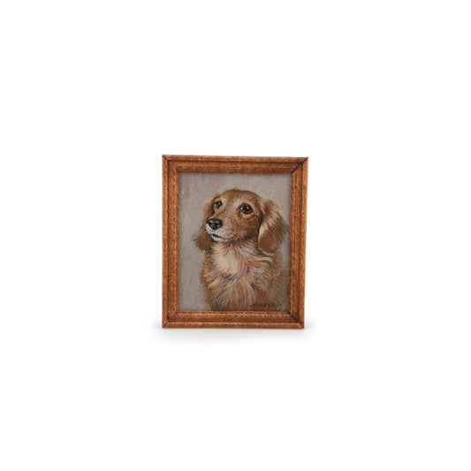 Masaya Okada Long-Haired Dachshund Framed Oil Painting Pet Portrait Hand Signed