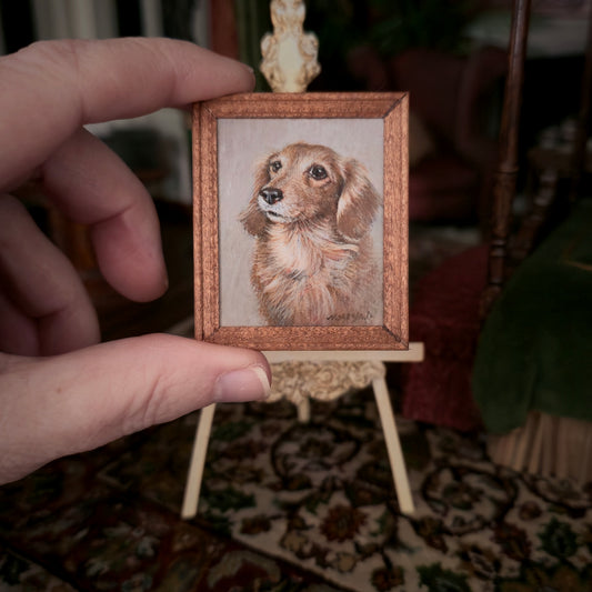 Masaya Okada Long-Haired Dachshund Framed Oil Painting Pet Portrait Hand Signed