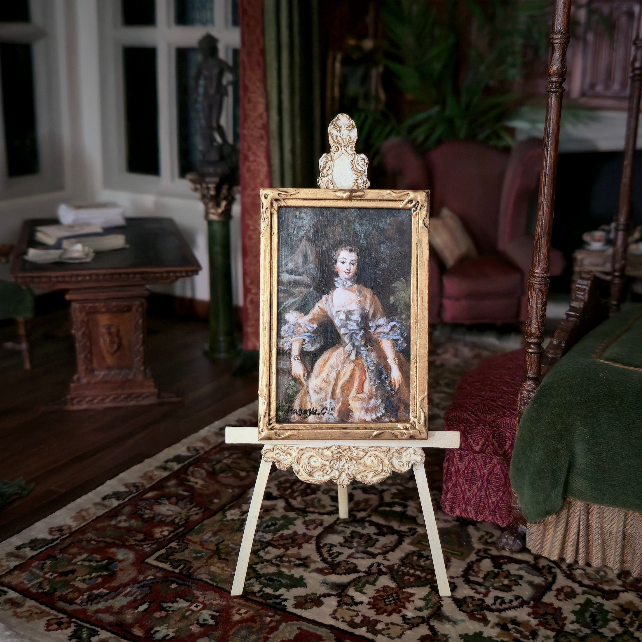 Masaya Okada Rococo Lady Portrait Miniature Hand Signed Oil Painting