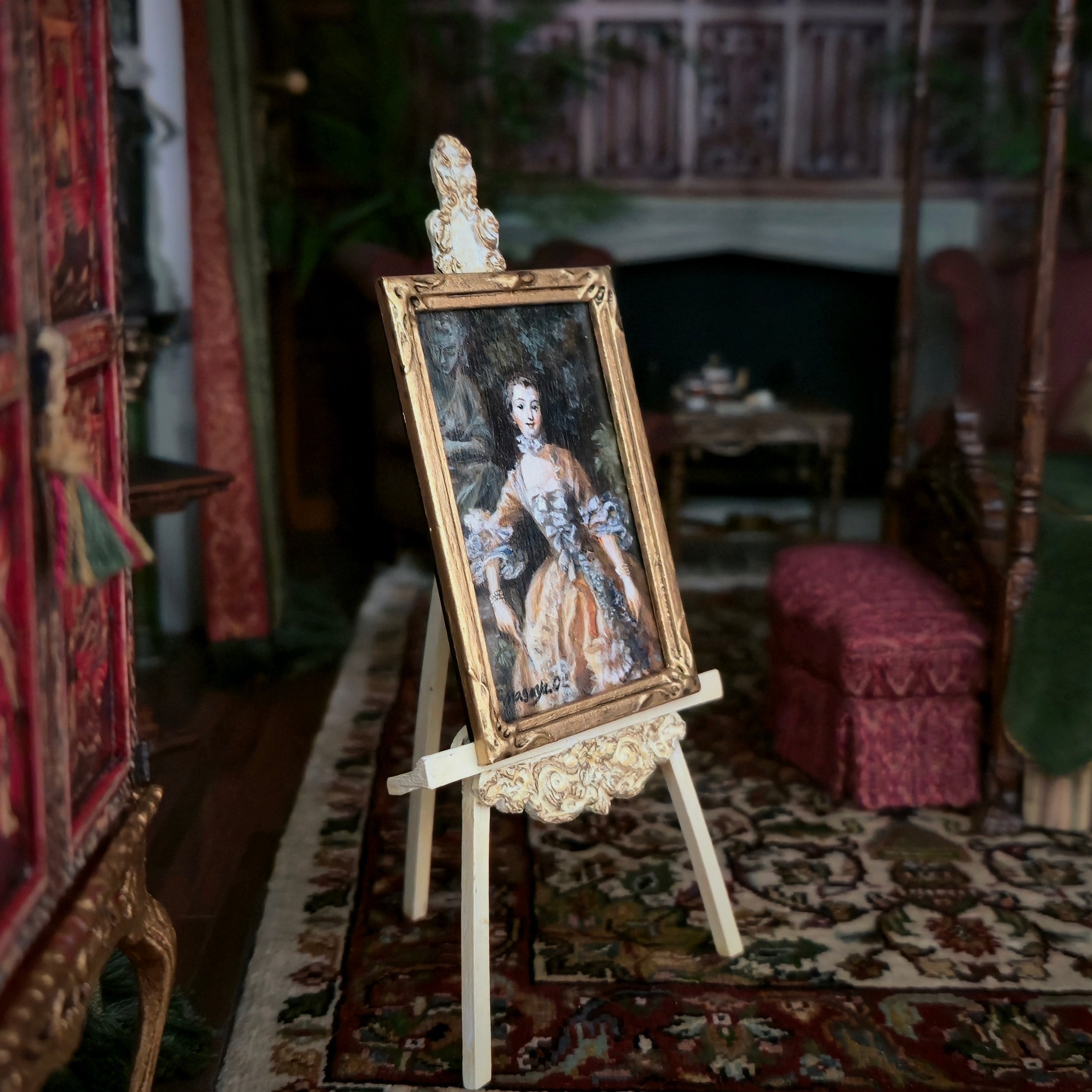 Masaya Okada Rococo Lady Portrait Miniature Hand Signed Oil Painting