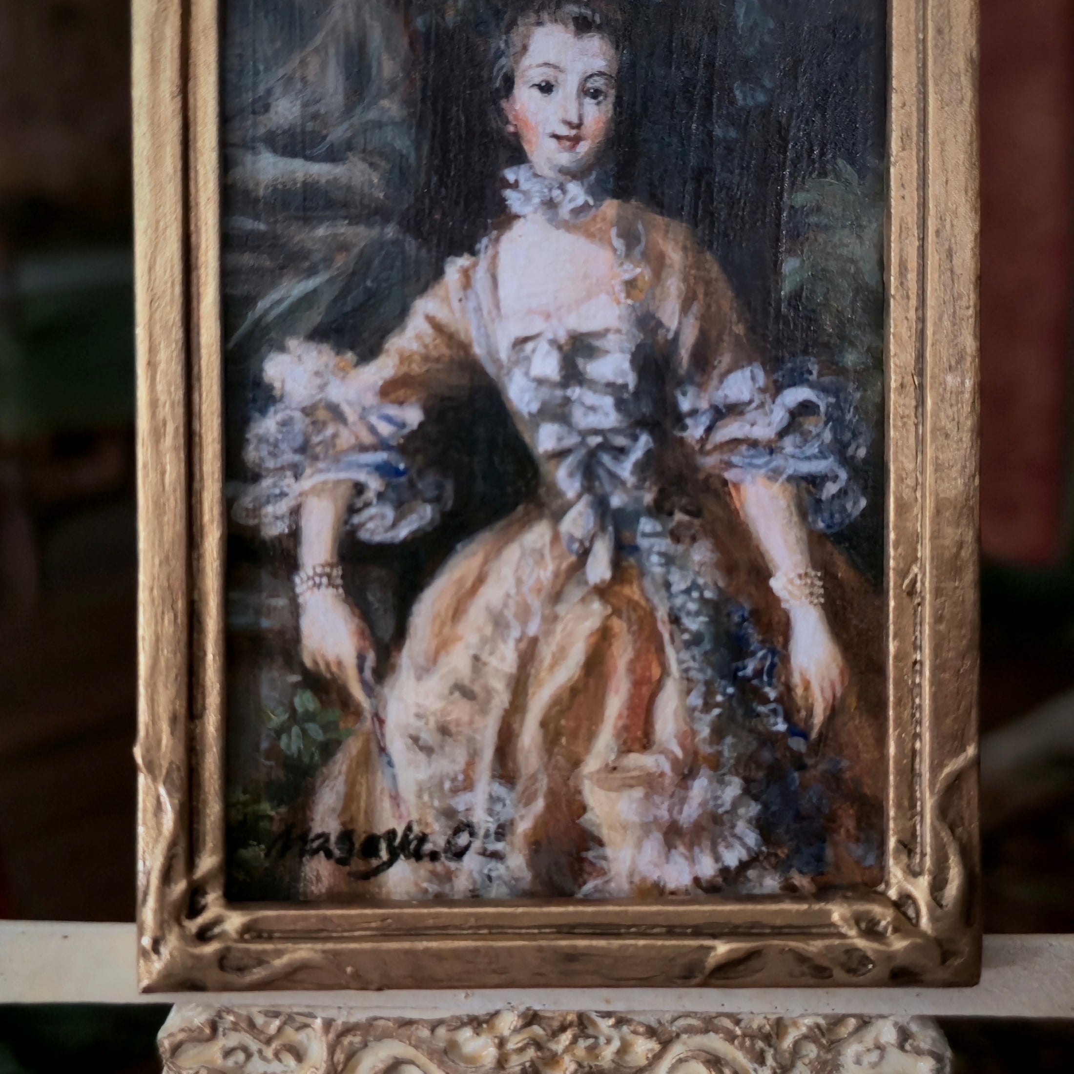 Masaya Okada Rococo Lady Portrait Miniature Hand Signed Oil Painting