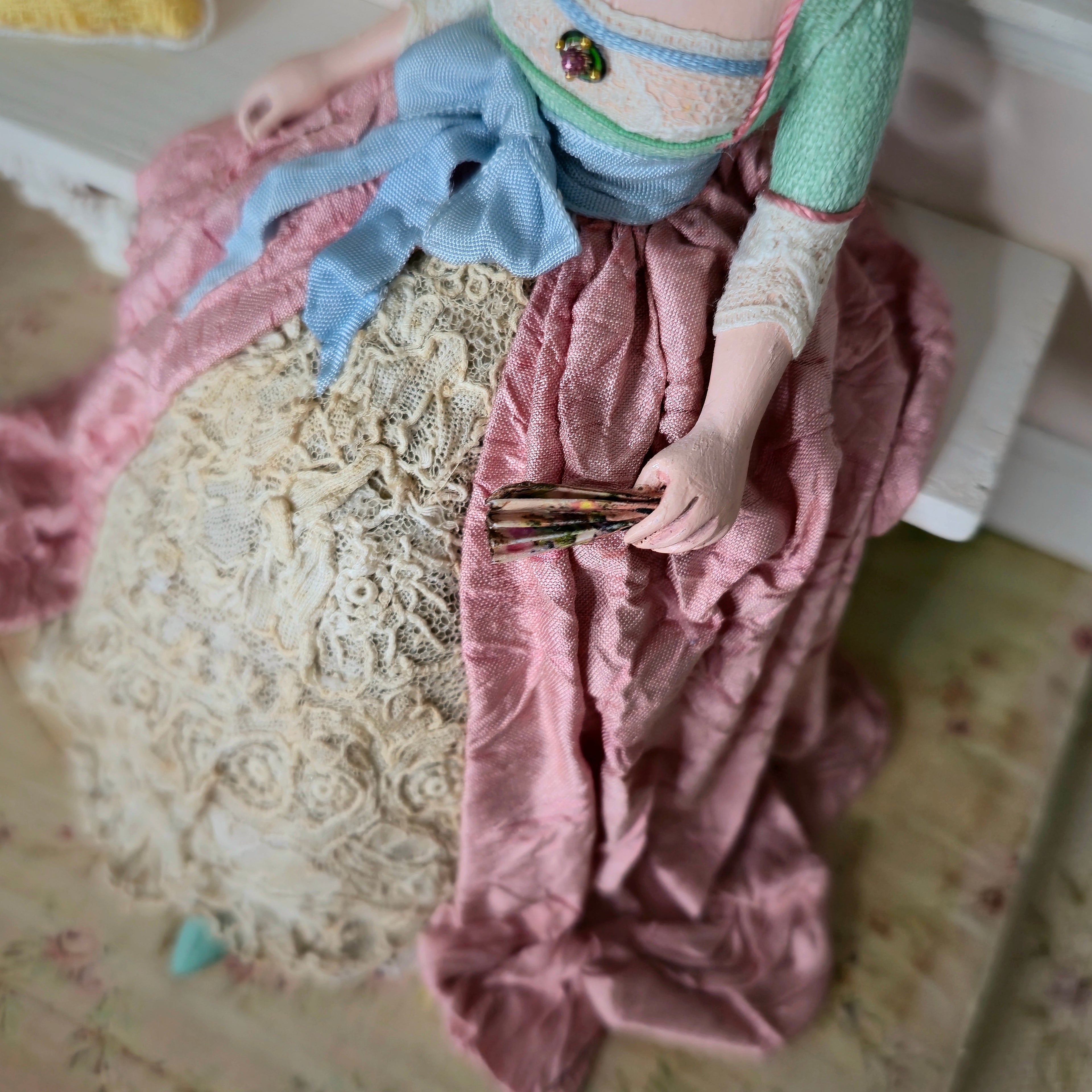 Gale Elena Bantock Rococo Hallway Vignette Room with Seated Lady Doll with Fan