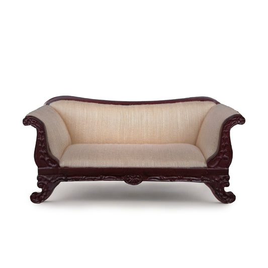 Bespaq Victorian Style Ivory Silk Upholstered Sofa Mahogany Miniature 1990s