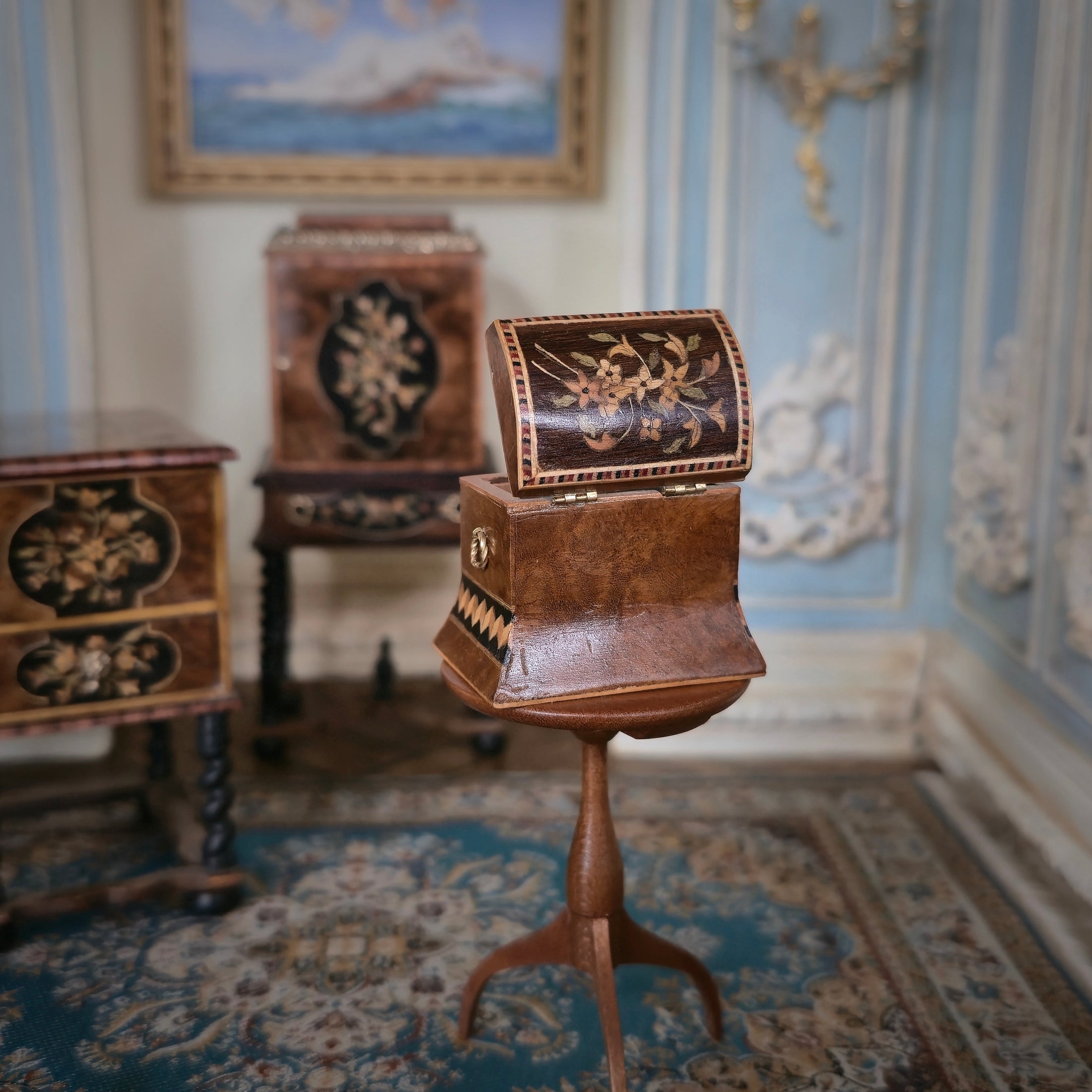 OOAK Artisan English Burr Oak Tea Caddy by Chris Malcomson with Marquetry & Banding
