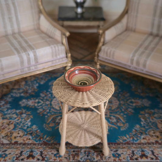 Jane Graber Redware Sgraffito Decorative Bowl Miniature Hand Painted Pottery