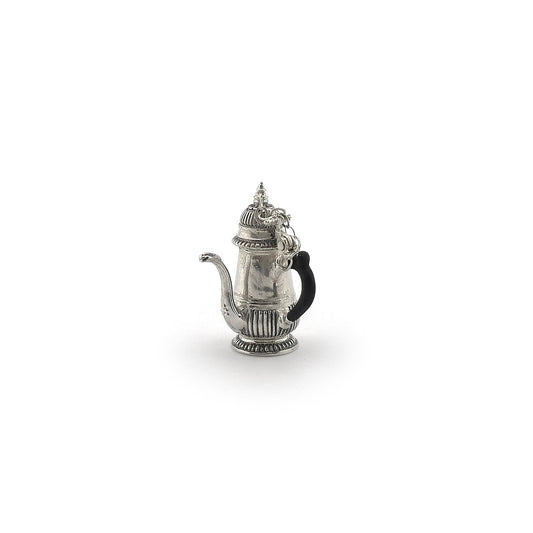 Sterling Silver Rococo-Style Miniature Chocolate Pot with Chained Lid