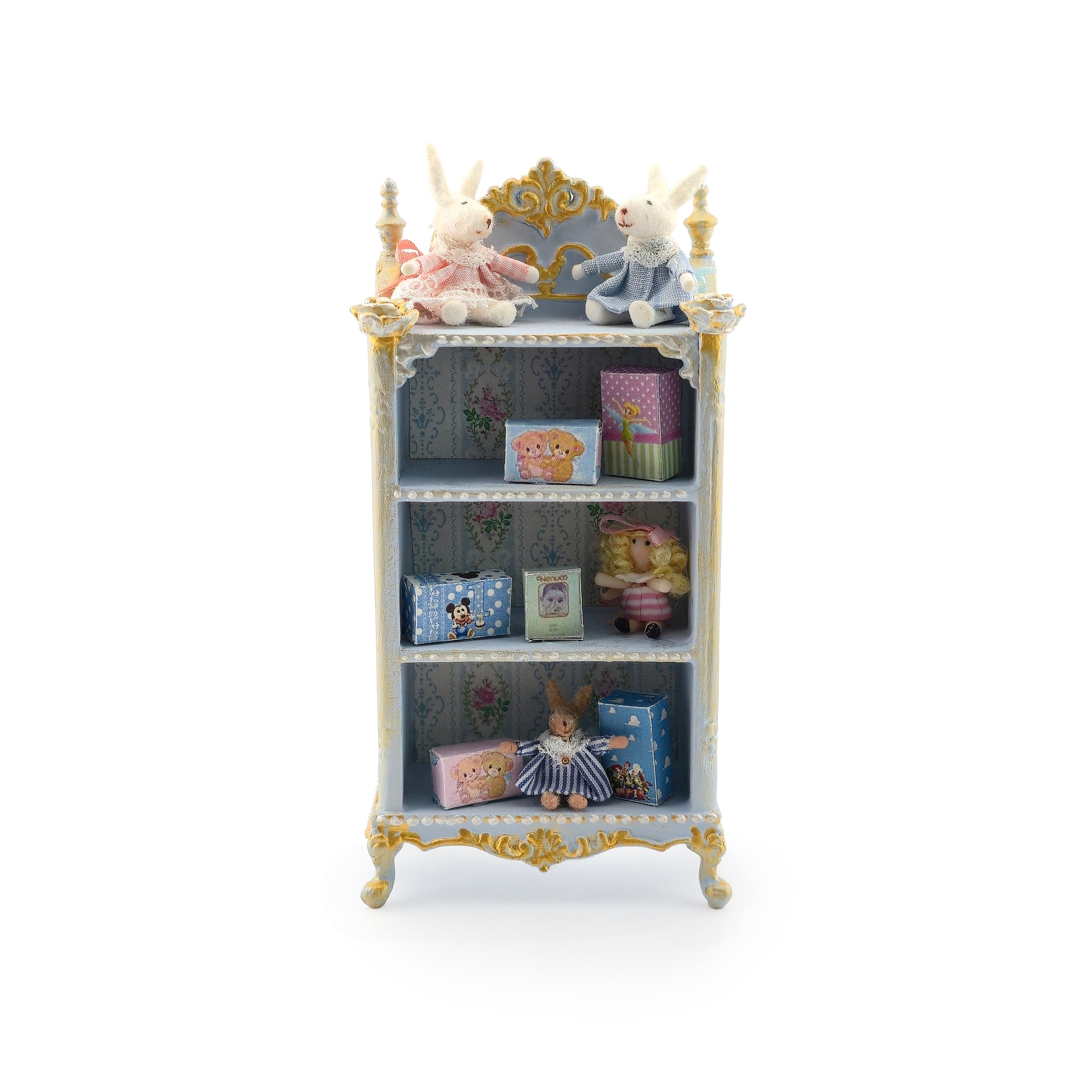 Aurearte Miniatures Rococo Blue Gilt Easter Nursery Bookshelf Spain