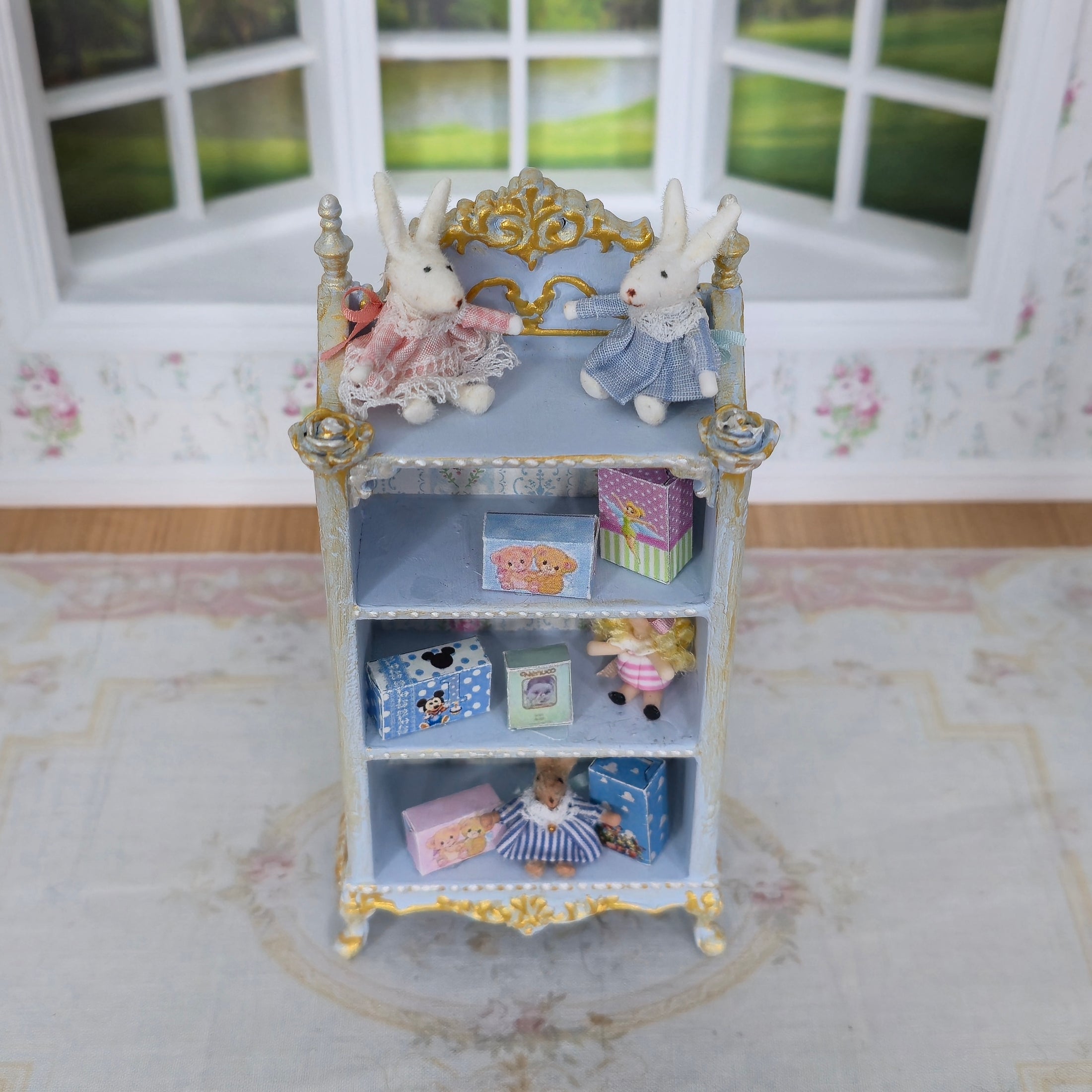 Aurearte Miniatures Rococo Blue Gilt Easter Nursery Bookshelf Spain
