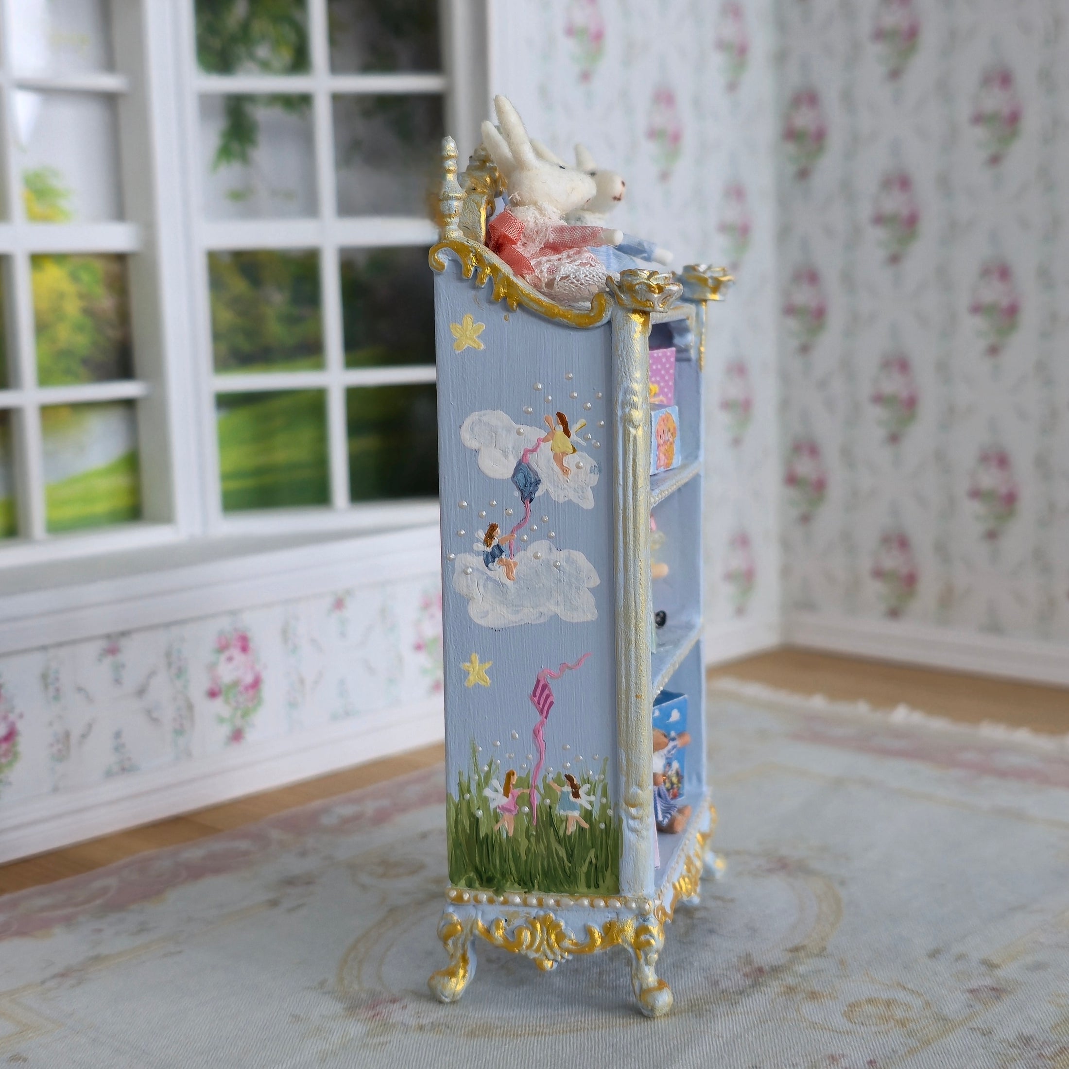 Aurearte Miniatures Rococo Blue Gilt Easter Nursery Bookshelf Spain