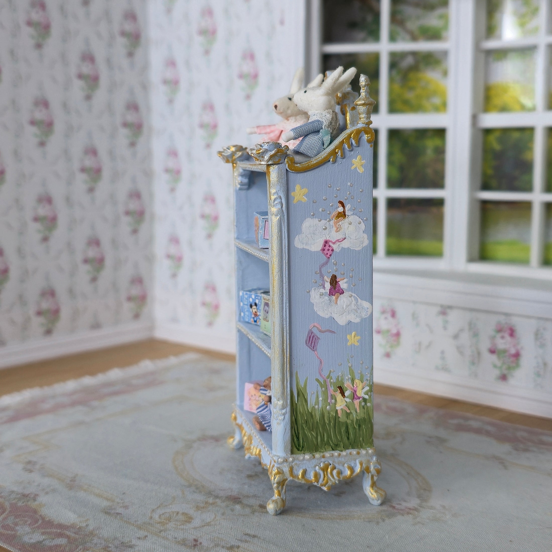 Aurearte Miniatures Rococo Blue Gilt Easter Nursery Bookshelf Spain