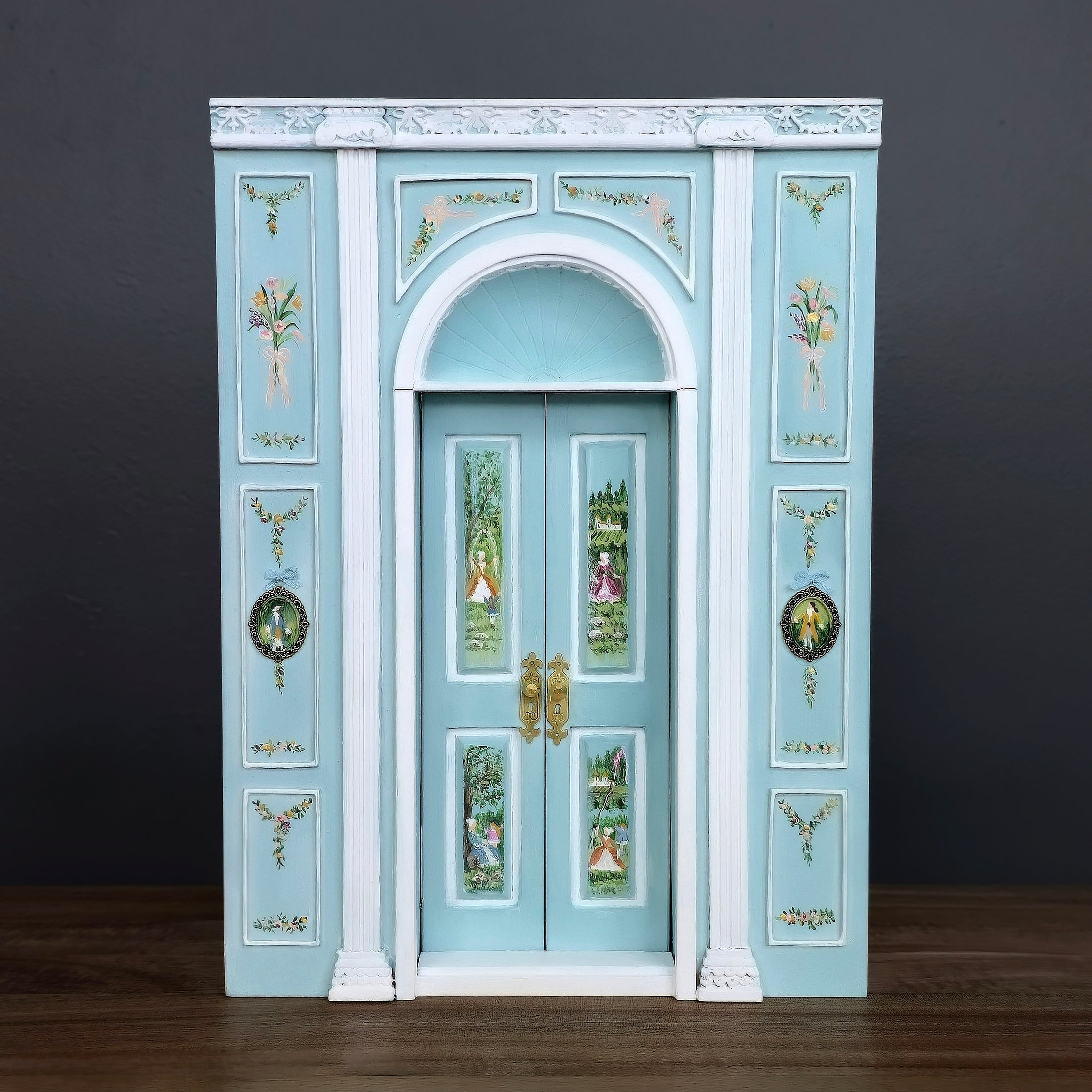 Aurearte Miniatures Rococo Hand-Painted Blue Door Wall Unit 1:12 Spain