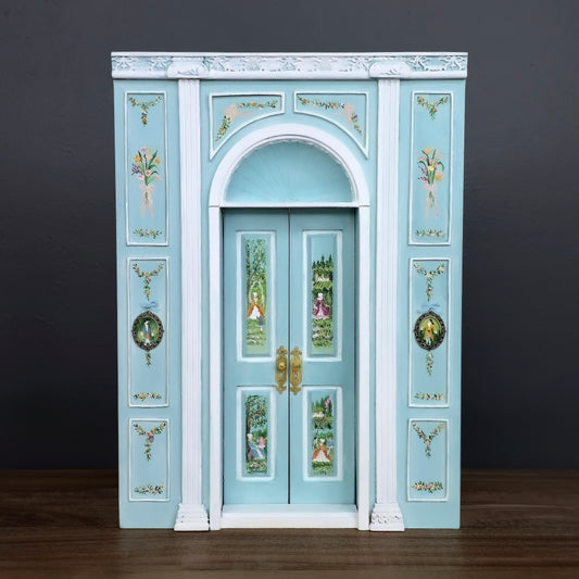 Aurearte Miniatures Rococo Hand-Painted Blue Door Wall Unit 1:12 Spain