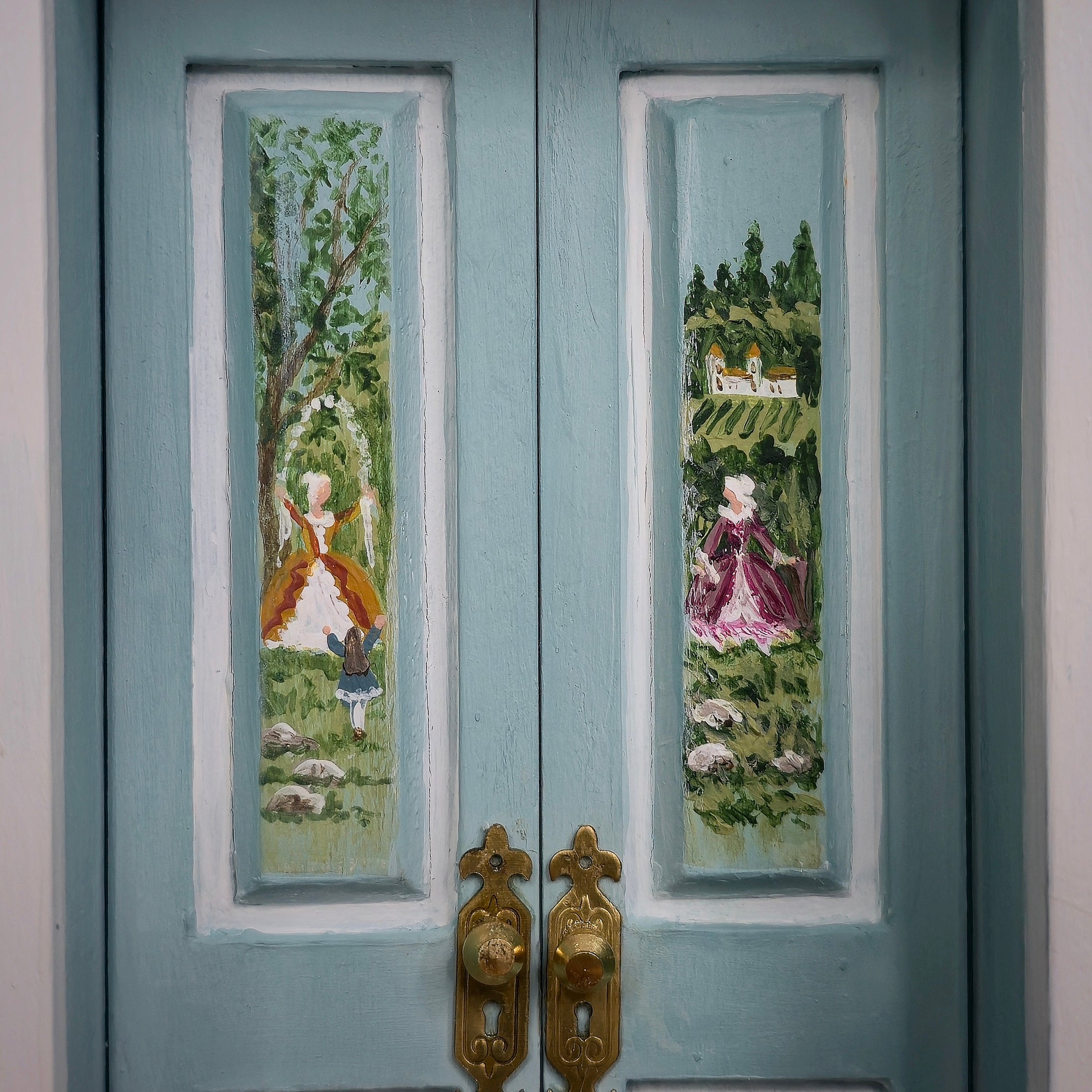 Aurearte Miniatures Rococo Hand-Painted Blue Door Wall Unit 1:12 Spain