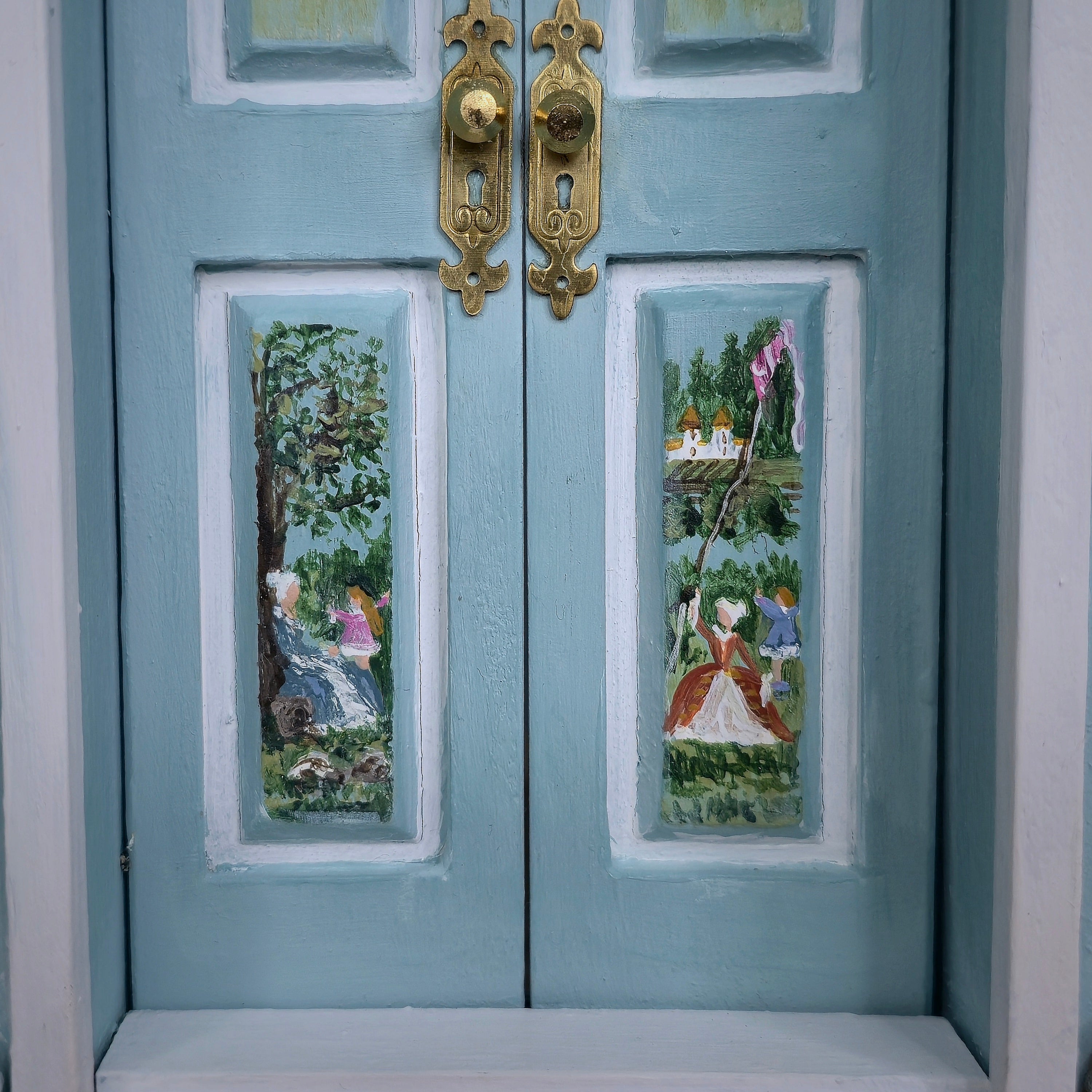 Aurearte Miniatures Rococo Hand-Painted Blue Door Wall Unit 1:12 Spain