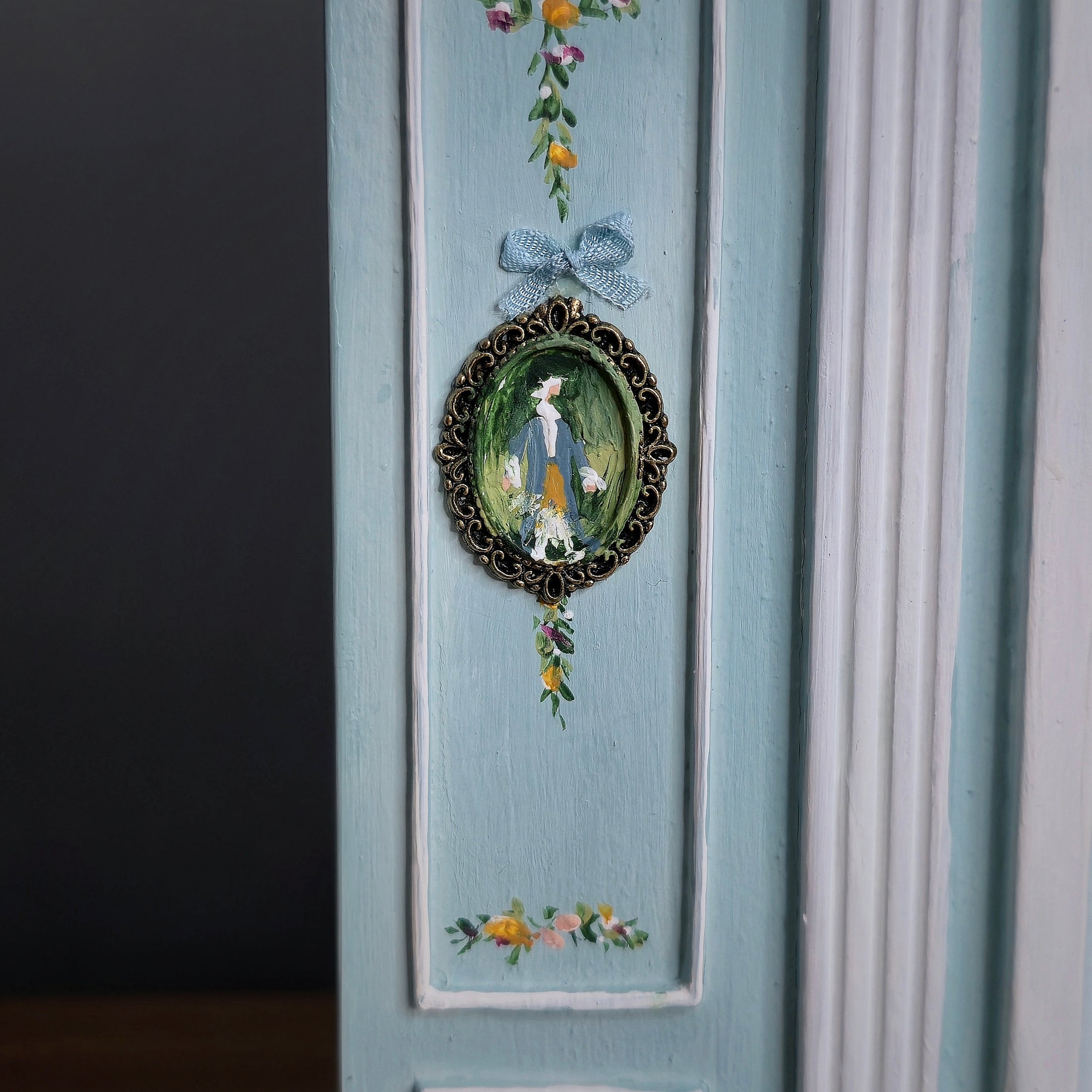 Aurearte Miniatures Rococo Hand-Painted Blue Door Wall Unit 1:12 Spain