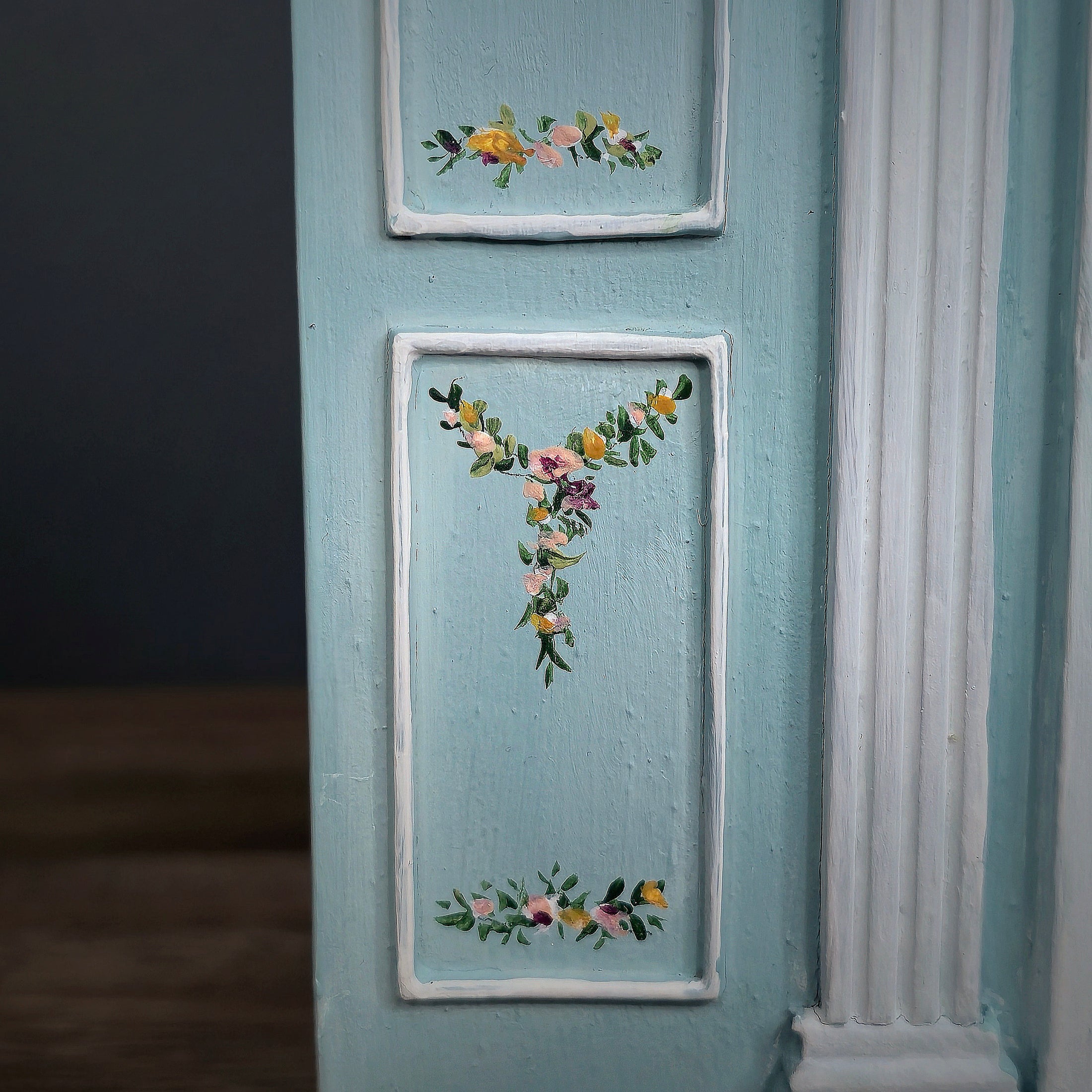 Aurearte Miniatures Rococo Hand-Painted Blue Door Wall Unit 1:12 Spain
