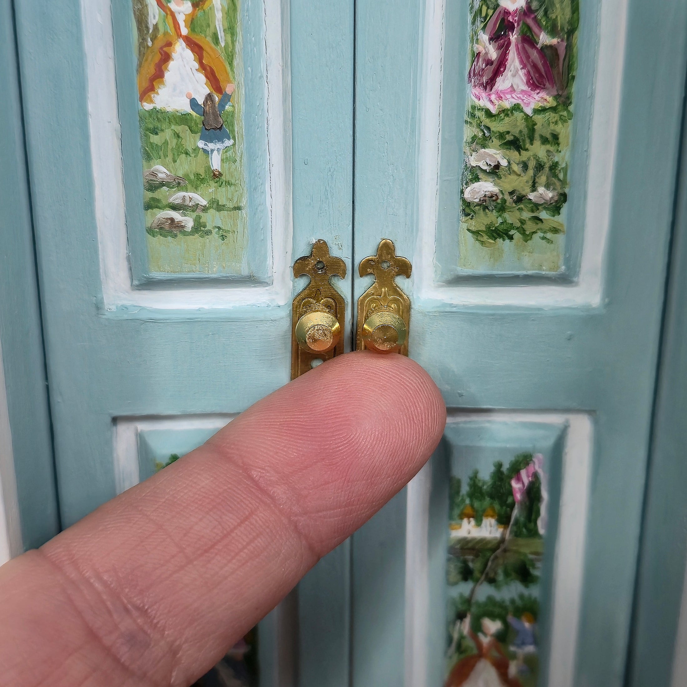 Aurearte Miniatures Rococo Hand-Painted Blue Door Wall Unit 1:12 Spain