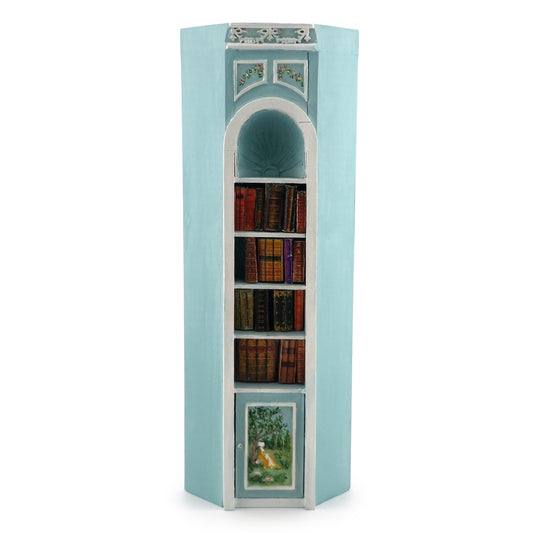 Aurearte Miniatures Blue Rococo Hand Painted Corner Bookshelf Wall 1:12 Spain