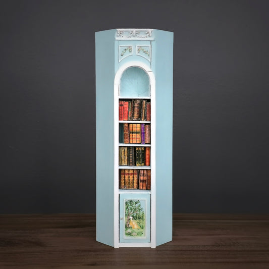 Aurearte Miniatures Blue Rococo Hand Painted Corner Bookshelf Wall 1:12 Spain