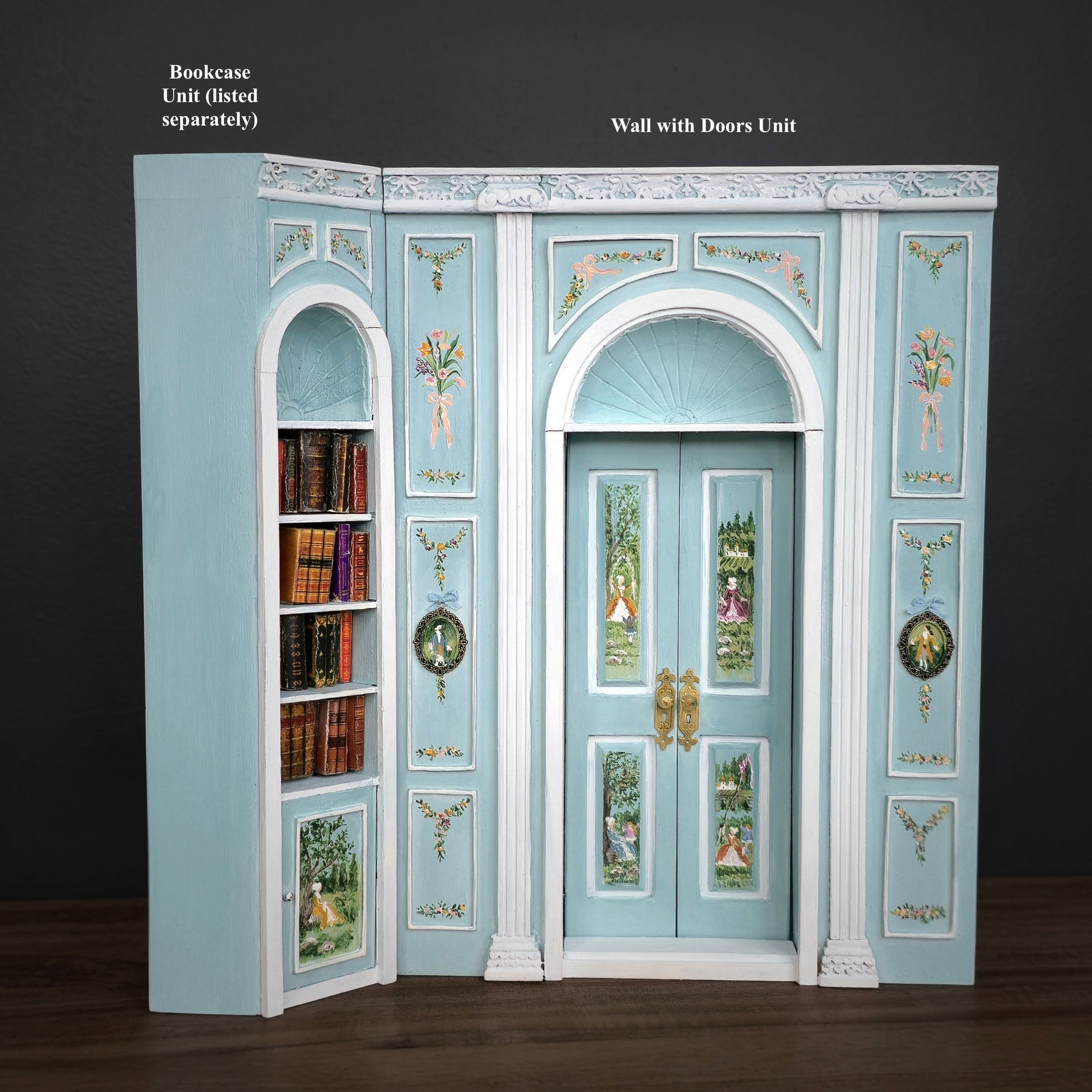 Aurearte Miniatures Rococo Hand-Painted Blue Door Wall Unit 1:12 Spain