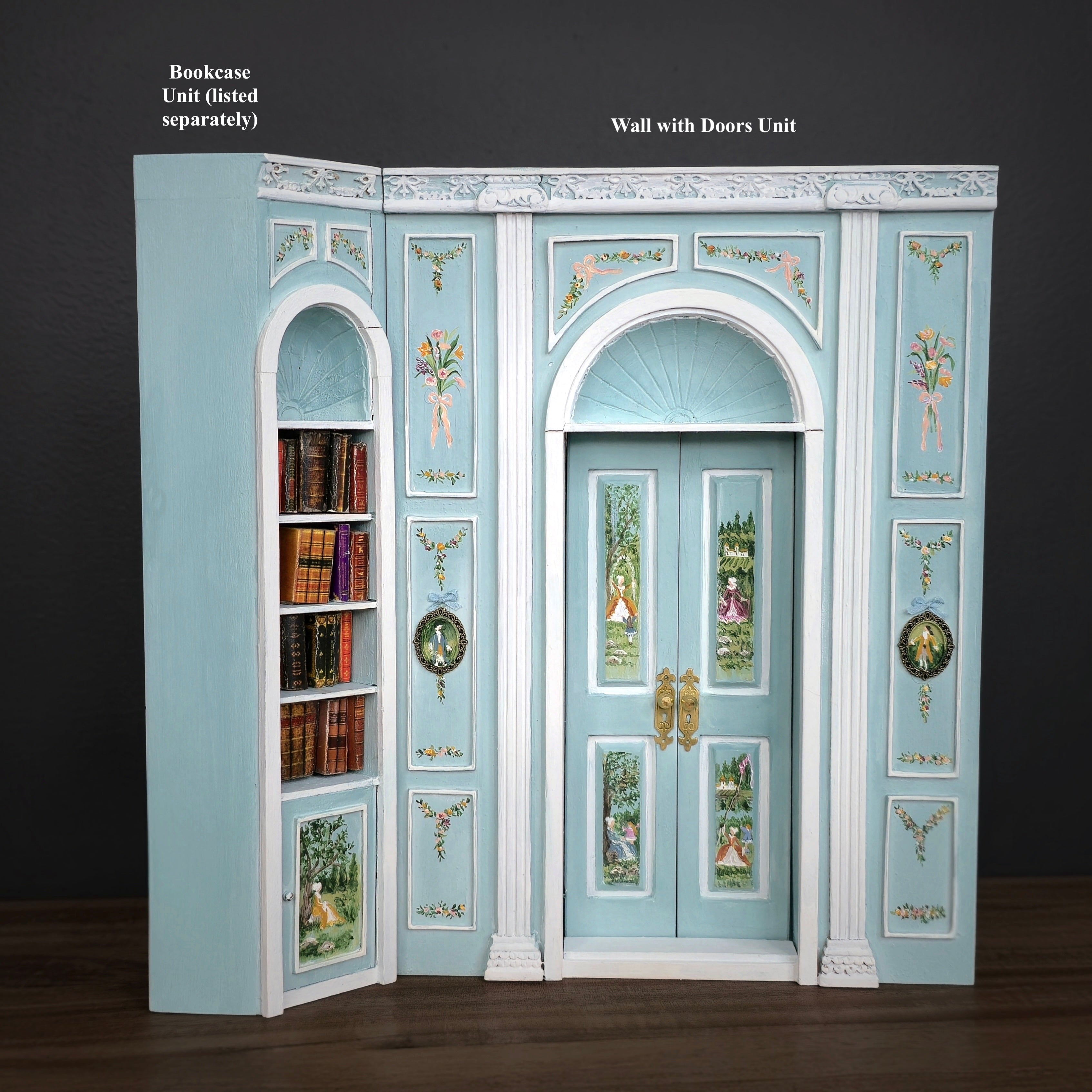 Aurearte Miniatures Rococo Hand-Painted Blue Door Wall Unit 1:12 Spain