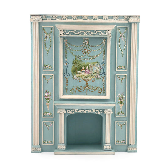 Aurearte Miniatures Blue Hand Painted Rococo Hand-Painted Fireplace Wall 1:12