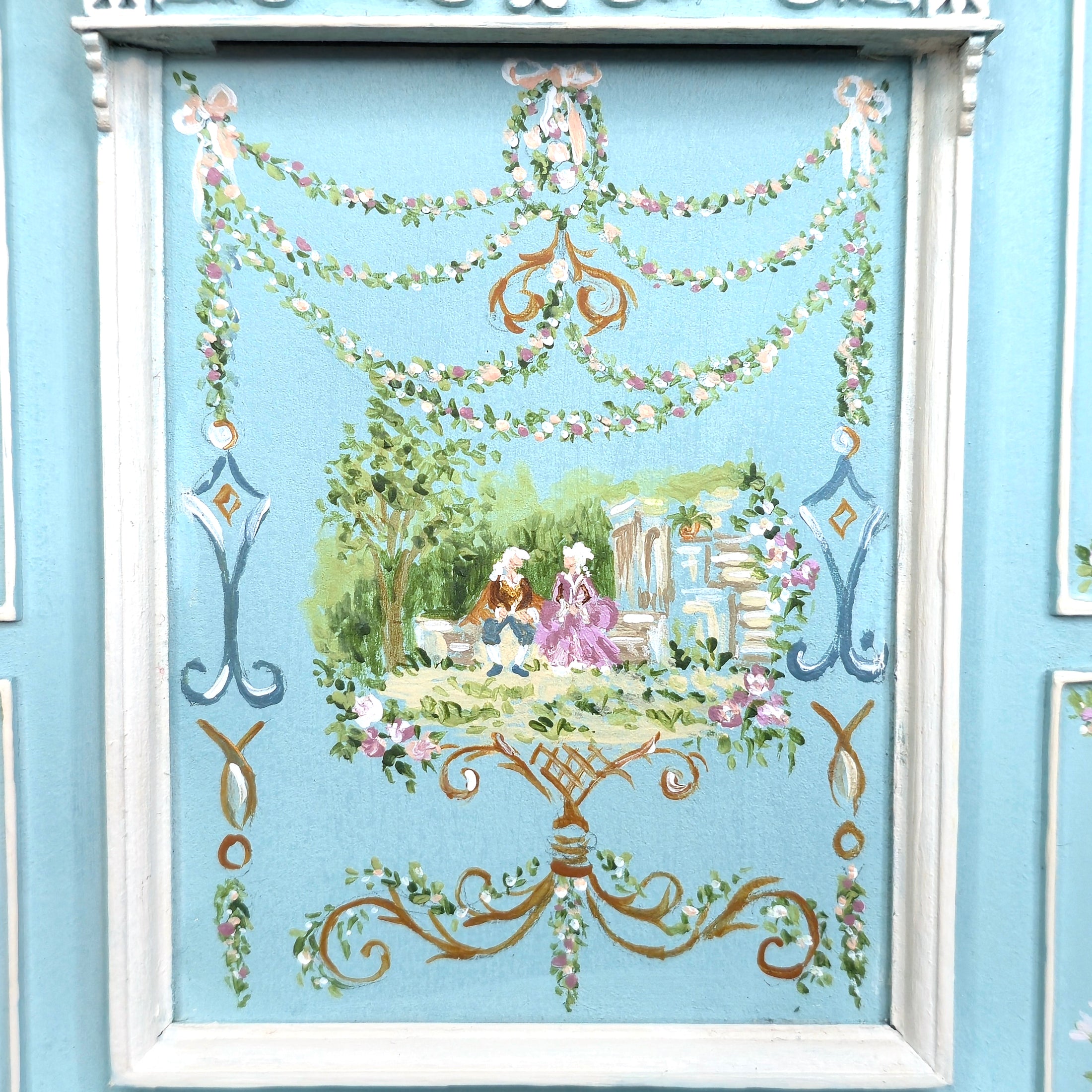 Aurearte Miniatures Blue Hand Painted Rococo Hand-Painted Fireplace Wall 1:12