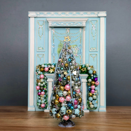 Aurearte Miniatures OOAK Retro Decorated Bottle Brush Christmas Tree