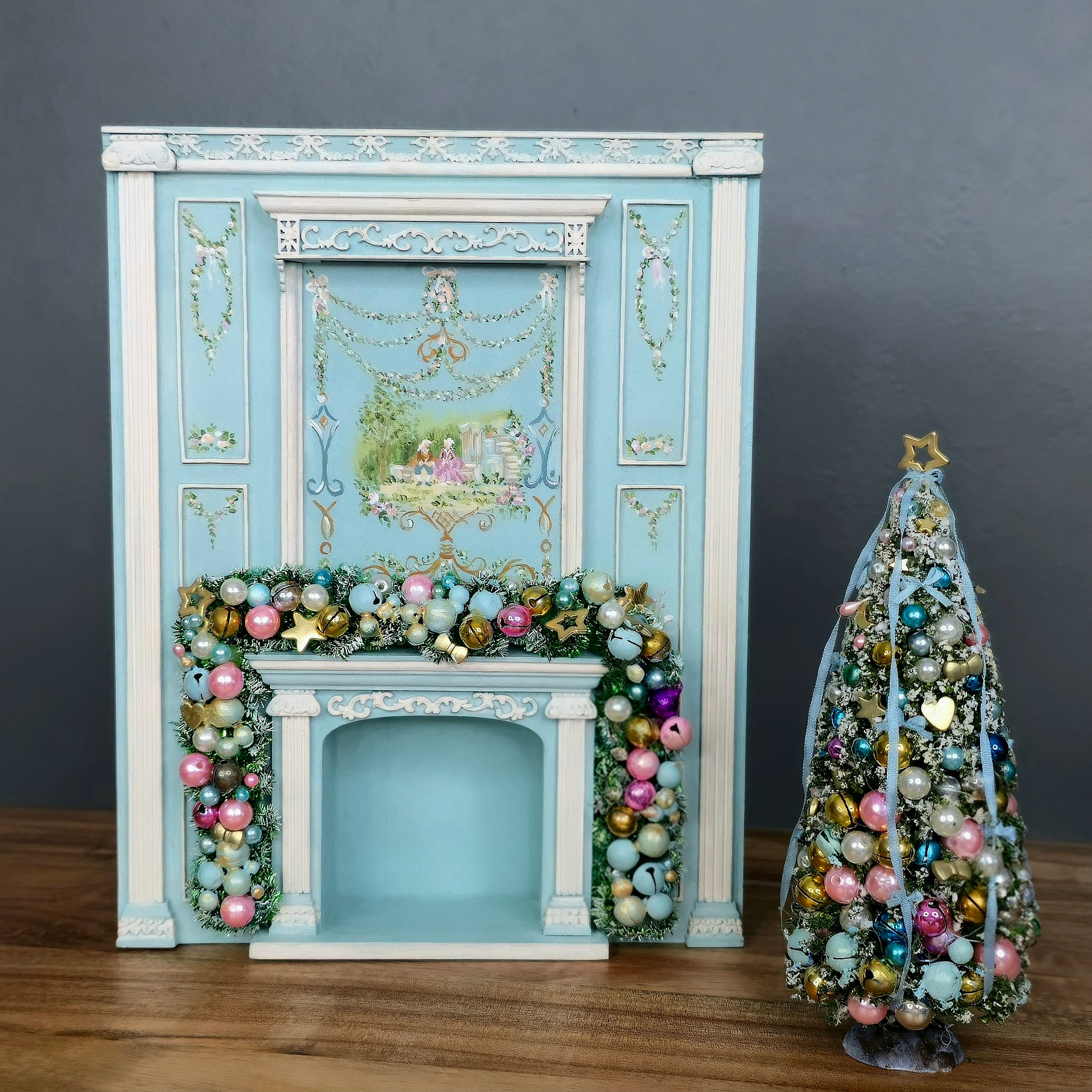 Aurearte OOAK Retro Christmas Full Garland Fireplace Mantel Decor Spain