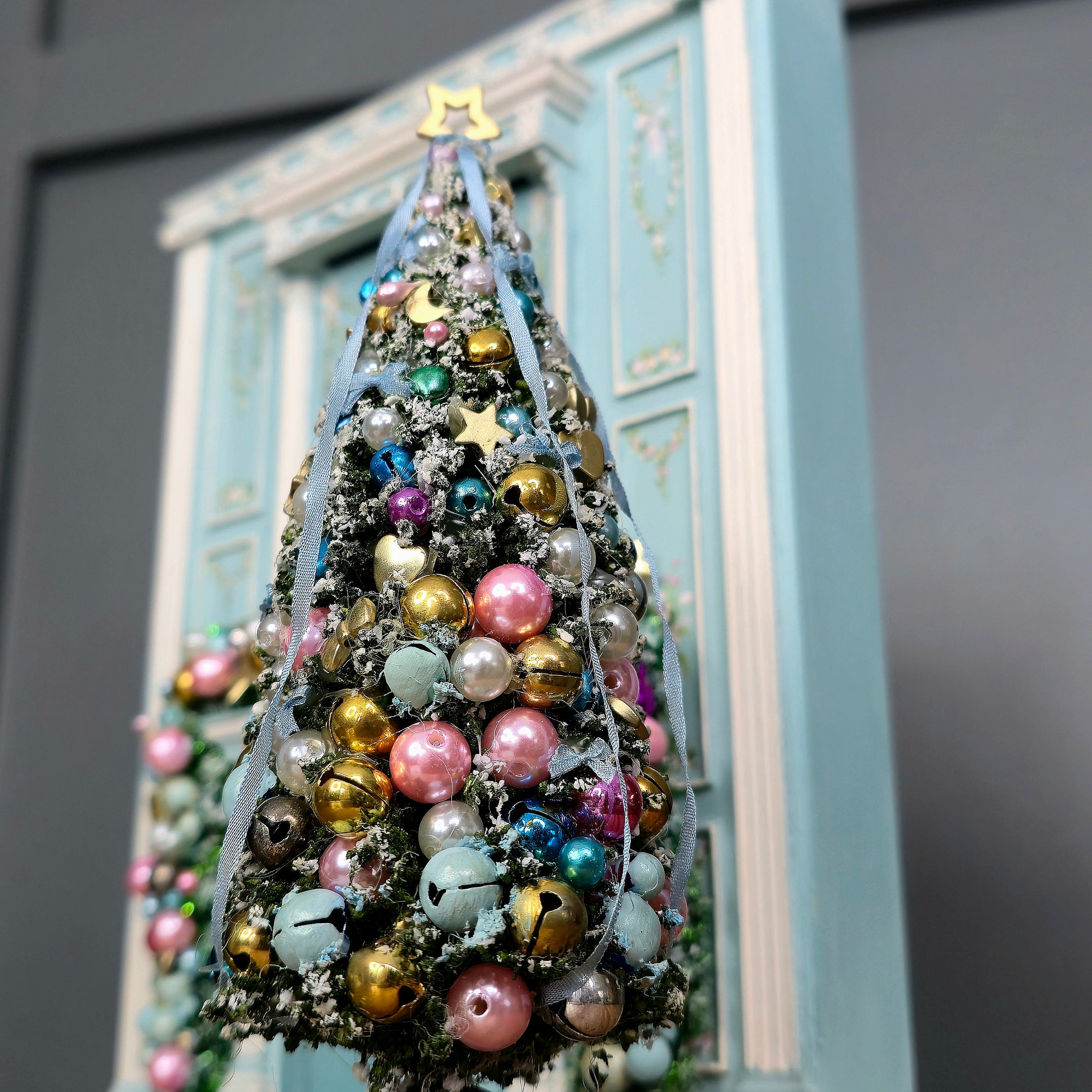 Aurearte Miniatures OOAK Retro Decorated Bottle Brush Christmas Tree