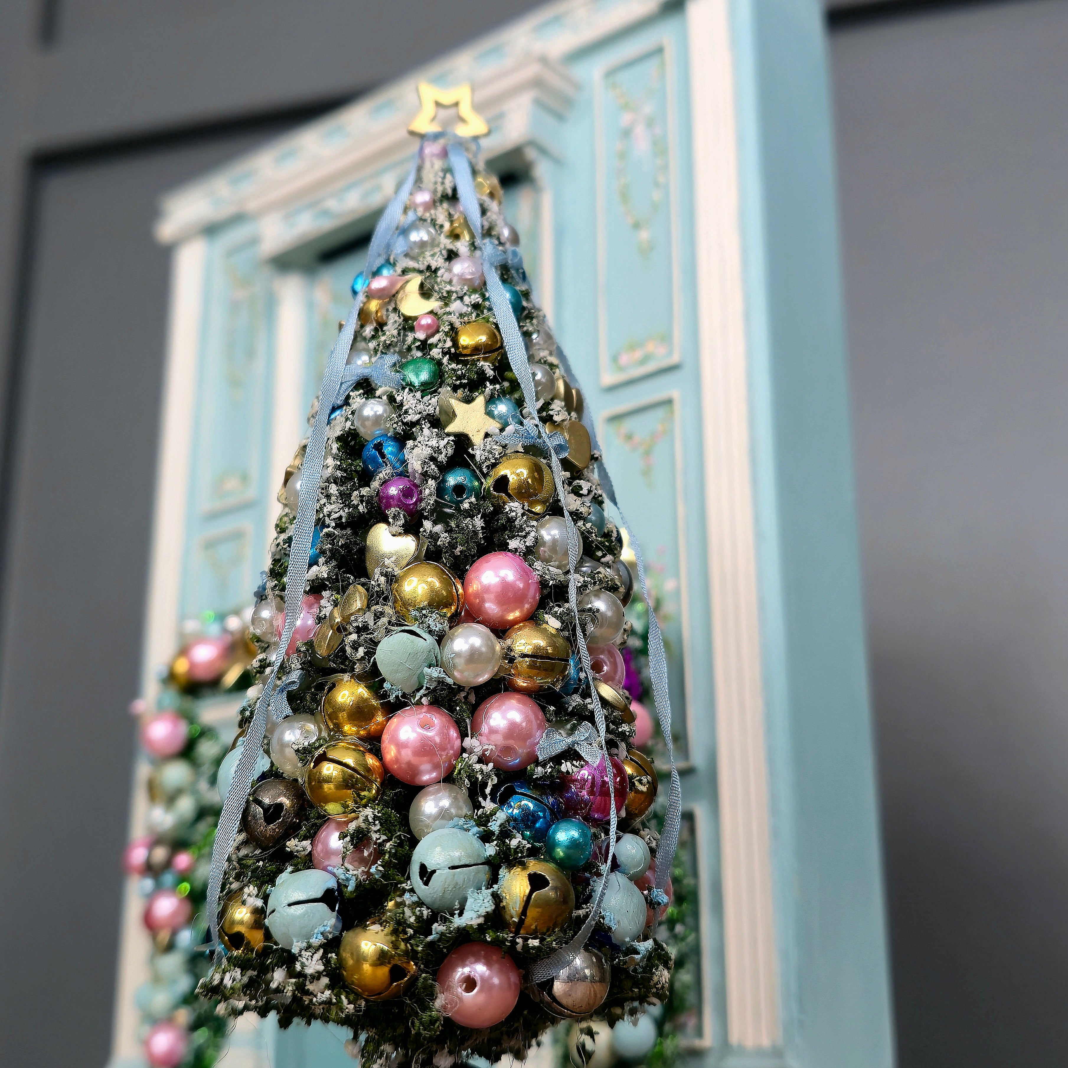 Aurearte Miniatures OOAK Retro Decorated Bottle Brush Christmas Tree