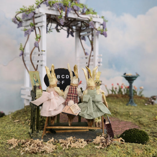 MP Creation Marie Pierre Gratias OOAK Bunny School Vignette Spring Diorama