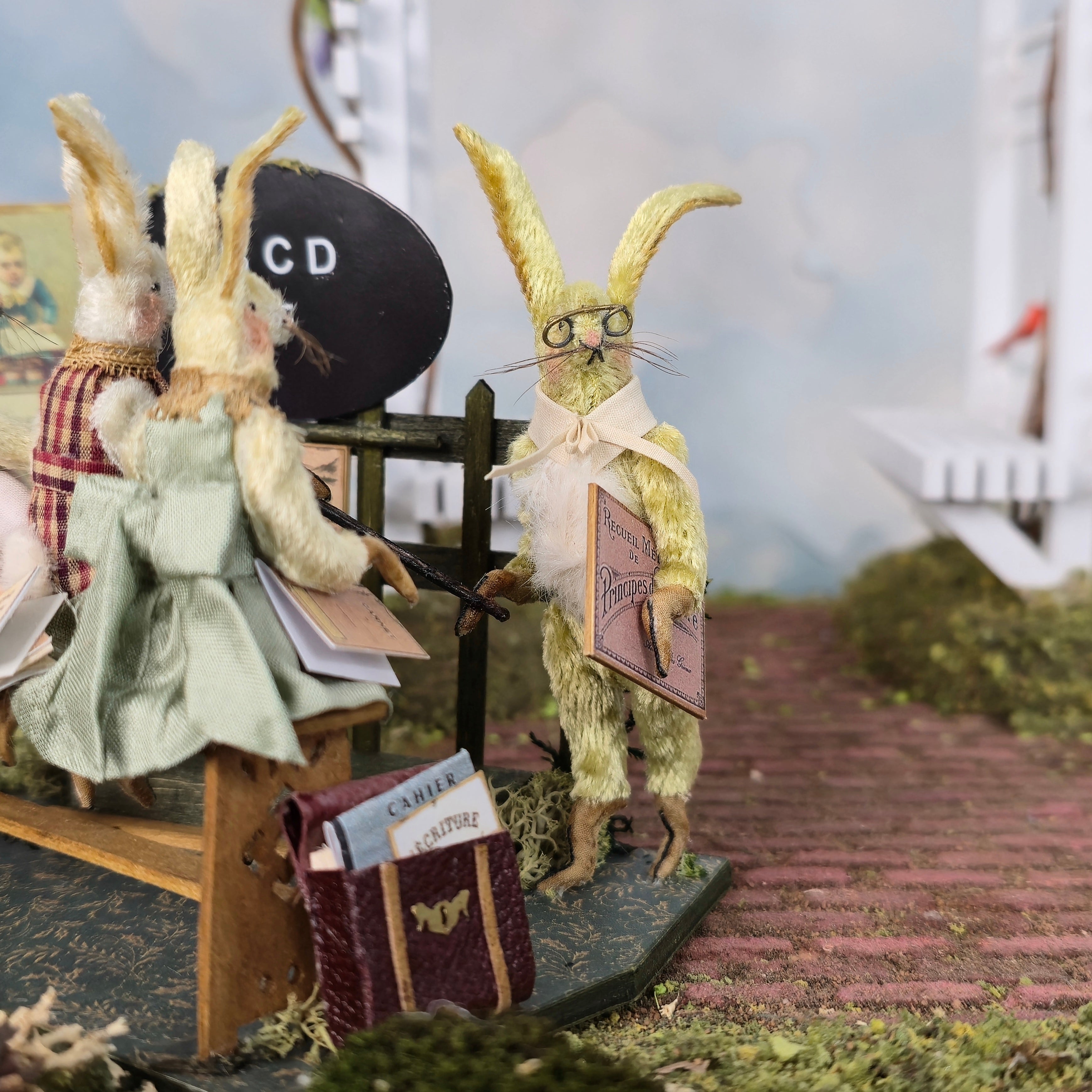 MP Creation Marie Pierre Gratias OOAK Bunny School Vignette Spring Diorama