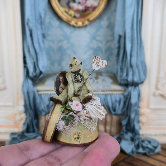 MP Creation Marie Pierre Gratias OOAK Silk Mohair Teddy Bear & Notions Box Vignette