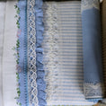 Load image into Gallery viewer, Aurearte Miniatures OOAK Gilt Rattan Bed With Hand Painted Blue Lace & Ribbon Bedding Spain
