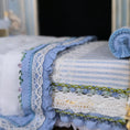 Load image into Gallery viewer, Aurearte Miniatures OOAK Gilt Rattan Bed With Hand Painted Blue Lace & Ribbon Bedding Spain

