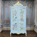 Load image into Gallery viewer, Aurearte Miniatures OOAK Blue Gilt Hand Painted Peacock Armoire Cabinet Spain
